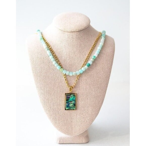 BEAUTIFUL STATEMENT Necklace Mother of Pearl Abalone Shell Pendant Cuban Figaro - Picture 9 of 15